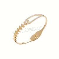 Stainless Steel Bangle, 304 Stainless Steel, Leaf, Vacuum Plating, micro pave rhinestone & for woman [