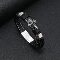PU Leather Cord Bracelets, 316 Stainless Steel, with PU Leather, fashion jewelry & for man 12mm [