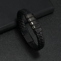 PU Leather Cord Bracelets, Titanium Steel, with PU Leather, fashion jewelry & for man 
