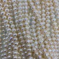 Naturel d'eau douce perles, perle d'eau douce cultivée, Légèrement rond, DIY, blanc, 6mm Environ 37 cm, Vendu par brin