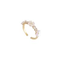 Circón cúbico anillo de dedo de latón, metal, chapado en oro real, Joyería & para mujer & con circonia cúbica, dorado, 17mm, Vendido por UD