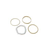 Brass Ring Set, with Plastic Pearl, real gold plated, 4 pieces & fashion jewelry & for woman, golden 