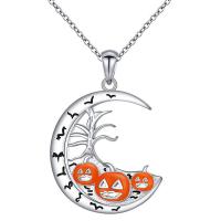 Enamel Zinc Alloy Necklace, with 5cm extender chain, Moon, silver color plated, fashion jewelry & for woman, orange Approx 45 cm [