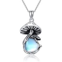 Glass Zinc Alloy Necklace, with Sea Opal, with 5cm extender chain, mushroom, antique silver color plated, vintage & fashion jewelry & for woman & with rhinestone, light blue Approx 45 cm 
