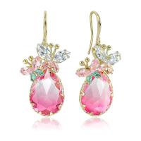 Crystal Drop Earring, Zinc Alloy, with Crystal, Teardrop, gold color plated, fashion jewelry & for woman & faceted, pink, 43mm 