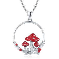 Enamel Zinc Alloy Necklace, with 5cm extender chain, mushroom, silver color plated, fashion jewelry & for woman & hollow, red Approx 45 cm 