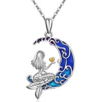 Enamel Zinc Alloy Necklace, with 5cm extender chain, Moon, plated, fashion jewelry & for woman, blue Approx 45 cm 