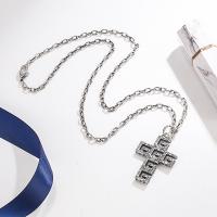 Sterling Silver Jewelry Necklace, 925 Sterling Silver, Cross, Antique finish, fashion jewelry & Unisex & hollow Approx 21.65 Inch 