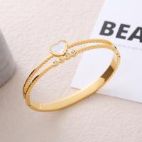 Stainless Steel Bangle, 304 Stainless Steel, with Shell, Vacuum Ion Plating, fashion jewelry & for woman & with rhinestone 6mm 