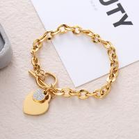 Stainless Steel Charm Bracelet, 304 Stainless Steel, Vacuum Ion Plating, fashion jewelry & for woman & with rhinestone Approx 7.08 Inch 