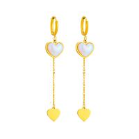 Titanium Steel Earrings, with Plastic Pearl, Heart, plated, fashion jewelry & for woman, golden, 75mm 