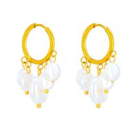 Titanium Steel Earrings, with Plastic Pearl, plated, fashion jewelry & for woman, golden 