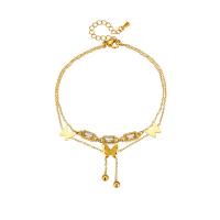 Stainless Steel Anklets Jewelry, Titanium Steel, with 1.97inch extender chain, Butterfly, plated, Double Layer & for woman & with rhinestone, golden, 10mm Approx 7.87 Inch 