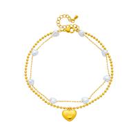 Stainless Steel Anklets Jewelry, Titanium Steel, with Plastic Pearl, with 1.97inch extender chain, plated, Double Layer & fashion jewelry & for woman, golden, 13mm Approx 7.87 Inch 