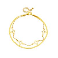 Bracelets en acier inoxydable bijoux, Acier titane, avec 1.97inch chaînes de rallonge, papillon, Placage, Double couche & bijoux de mode & pour femme, doré Environ 7.87 pouce, Vendu par brin