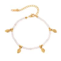 Gemstone Bracelets, 304 Stainless Steel, with Gemstone, with 5.5cm extender chain, Leaf, plated, fashion jewelry, golden cm 