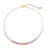 Gemstone Necklaces, 304 Stainless Steel, with Gemstone, with 5.5cm extender chain, plated, fashion jewelry, golden .5 cm 