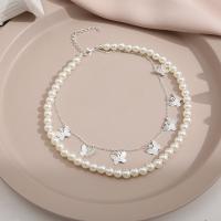 Fashion Multi Layer Necklace, Zinc Alloy, with Plastic Pearl, Butterfly, Double Layer & fashion jewelry & for woman 