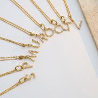 Titanium Steel Jewelry Necklace, with 5cm extender chain, Alphabet Letter, plated, fashion jewelry & micro pave cubic zirconia & for woman, gold Approx 42 cm 