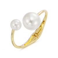 Zinc Alloy Cuff Bangle, with Plastic Pearl, plated, fashion jewelry & for woman, golden 