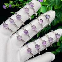 Quartz Finger Ring, Cupronickel, with Amethyst, fashion jewelry & for woman, 6mm 