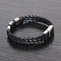 PU Leather Cord Bracelets, with 316 Stainless Steel, fashion jewelry & for man, black, 10mm 