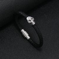 PU Leather Cord Bracelets, with Zinc Alloy, fashion jewelry & for man, black, 6cm [