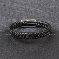 PU Leather Cord Bracelets, with 316 Stainless Steel, fashion jewelry & for man, black, 12mm 
