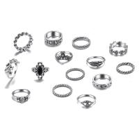 Zinc Alloy Ring Set, antique silver color plated, 14 pieces & Unisex & micro pave cubic zirconia & with rhinestone, US Ring .5 [