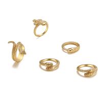 Zinc Alloy Ring Set, Snake, gold color plated, 5 pieces & Unisex & with rhinestone, US Ring .5 [