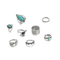 Zinc Alloy Ring Set, with turquoise, plated, 8 pieces & Unisex & enamel & with rhinestone, US Ring [