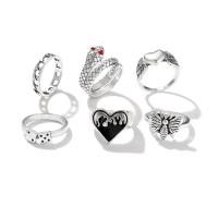 Zinc Alloy Ring Set, plated, 6 pieces & vintage & for woman & with rhinestone & blacken, US Ring [