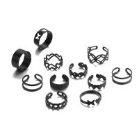 Zinc Alloy Ring Set, plated, 11 pieces & for woman & hollow, black, US Ring .5 