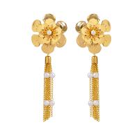 Fashion Fringe Boucles d'oreilles, fer, avec perle de plastique, Placage de couleur d'or, bijoux de mode & pour femme Vendu par paire