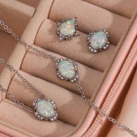 Fashion Stainless Steel Jewelry Sets, 304 Stainless Steel, with Opal, with 5cm extender chain, Vacuum Ion Plating, fashion jewelry & for woman & with rhinestone Approx 40 cm, Approx 18 cm 