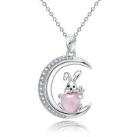 Rhinestone Zinc Alloy Necklace, with Acrylic, with 5cm extender chain, Moon, silver color plated, fashion jewelry & for woman & with rhinestone, pink Approx 45 cm 