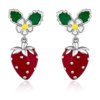 Enamel Zinc Alloy Drop Earring, Strawberry, silver color plated, fashion jewelry & for woman, mixed colors 