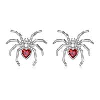 Zinc Alloy Rhinestone Leverback Earring, Spider, silver color plated, fashion jewelry & for woman & with rhinestone, red, 11mm [