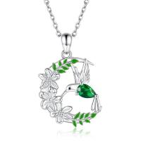 Rhinestone Zinc Alloy Necklace, with 5cm extender chain, silver color plated, fashion jewelry & for woman & enamel & with rhinestone, green Approx 45 cm 