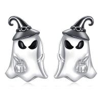 Enamel Zinc Alloy Stud Earring, Ghost, silver color plated, vintage & fashion jewelry & for woman, black 