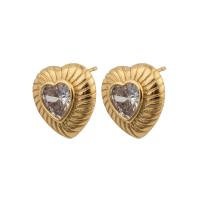 Cubic Zircon Brass Earring, Heart, fashion jewelry & micro pave cubic zirconia & for woman, golden 