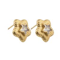 Boucles d'oreilles en laiton zircon cubique, étoile, bijoux de mode & pavé de micro zircon & pour femme, doré Vendu par paire