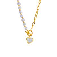 Titanium Steel Jewelry Necklace, with Shell & Plastic Pearl, Heart, 18K gold plated, fashion jewelry & for woman, golden Approx 15.75 Inch 