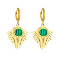 Titanium Steel Earrings, with Malachite, plated, fashion jewelry & for woman, golden 