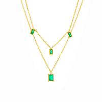 Titanium Steel Jewelry Necklace, with Emerald, with 1.97inch extender chain, plated, Double Layer & fashion jewelry & for woman, golden Approx 14.96 Inch, Approx 16.54 Inch 