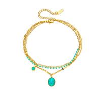 Titanium Steel Bracelet & Bangle, with turquoise, with 1.97inch extender chain, 18K gold plated, Double Layer & fashion jewelry & for woman, golden Approx 7.87 Inch 