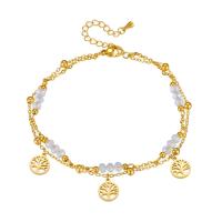 Stainless Steel Anklets Jewelry, Titanium Steel, with Crystal, with 1.97inch extender chain, plated, Double Layer & fashion jewelry & for woman, golden Approx 7.87 Inch 