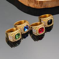 Titanium Steel Finger Ring, plated & for man & with rhinestone, golden, 17mm [