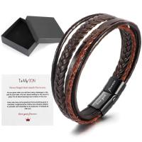 PU Leather Cord Bracelets, with Zinc Alloy, plumbum black color plated, vintage & for man cm [