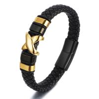PU Leather Cord Bracelets, with 304 Stainless Steel, Letter X, Vacuum Ion Plating, vintage & for man cm [